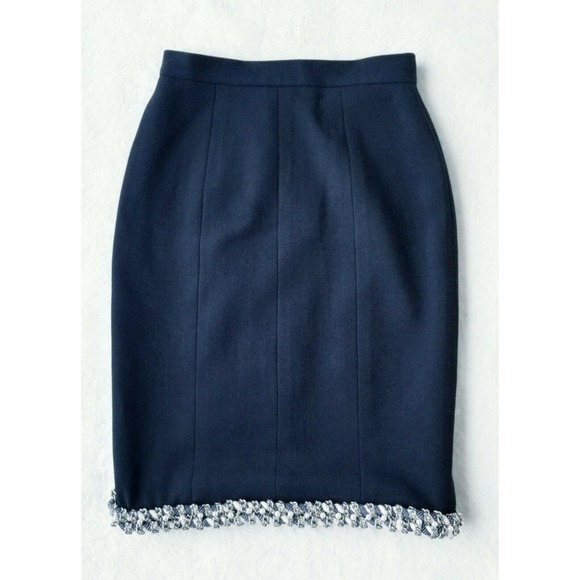 CHANEL VINTAGE 1980s RARE SUPERRRR CHUNKY CHAIN & PEARL PENCIL SKIRT F-40 / US-8 - Picture 2 of 13